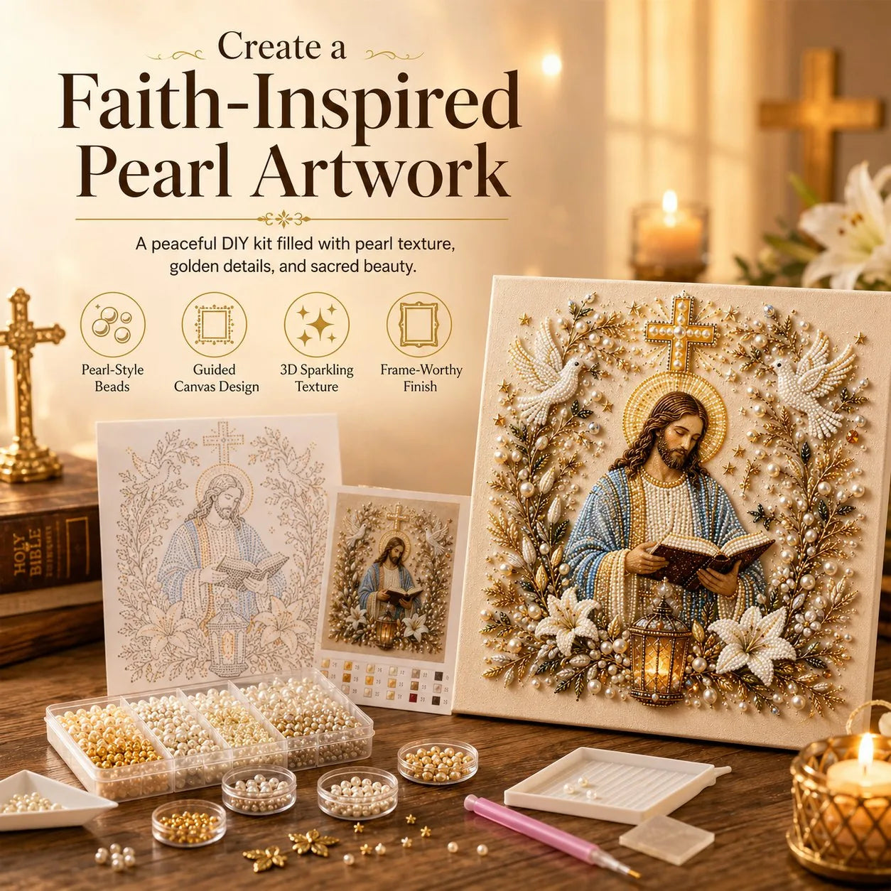 DIY 3D Pearl-Style Christian Faith Art Kit