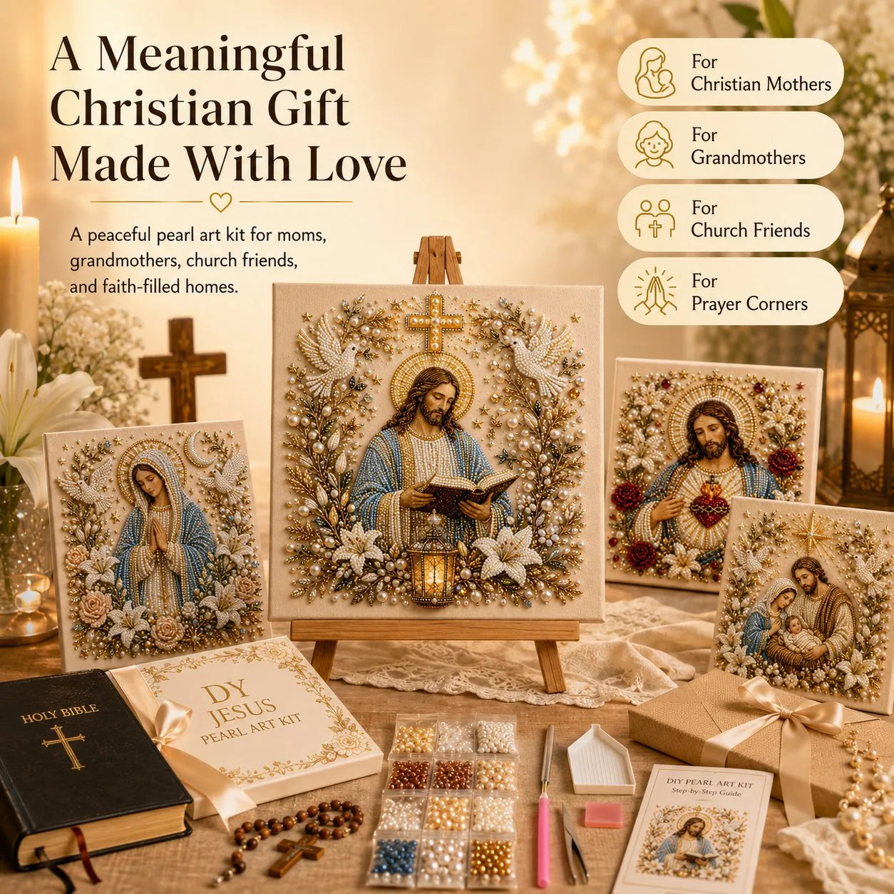 DIY 3D Pearl-Style Christian Faith Art Kit