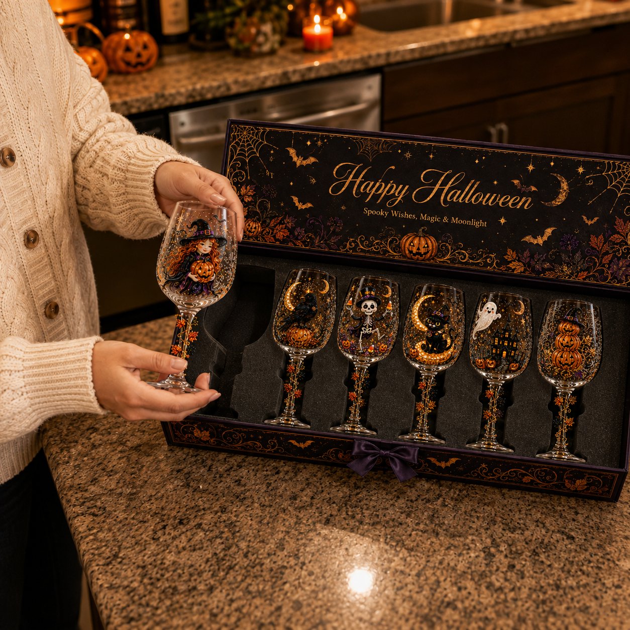 Halloween 3D Stemmed Wine Goblet