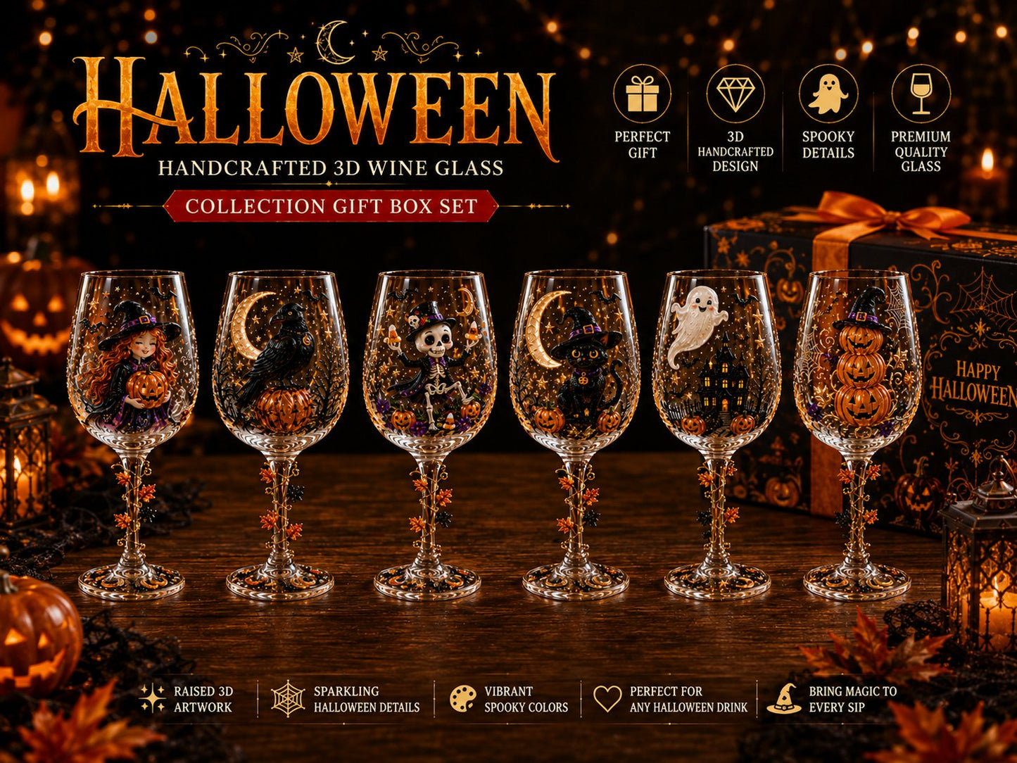 Halloween 3D Stemmed Wine Goblet