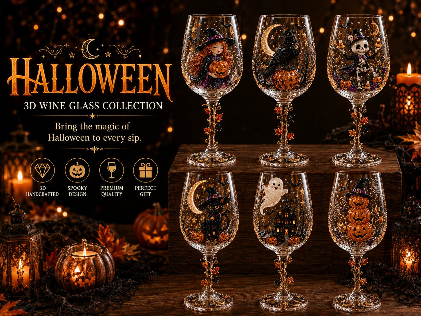 Halloween 3D Stemmed Wine Goblet