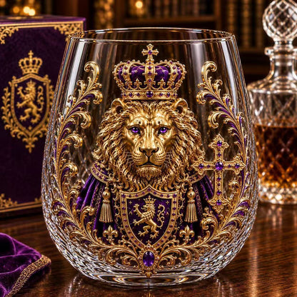 3D Crowned Lion Crystal Whiskey Glass