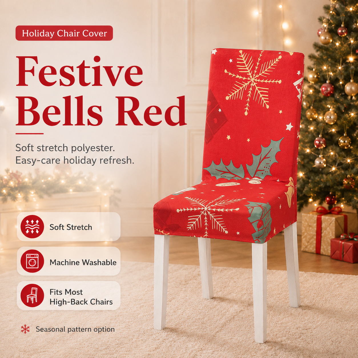 Christmas Stretch Dining Chair Cover – 6 Festive Designs
