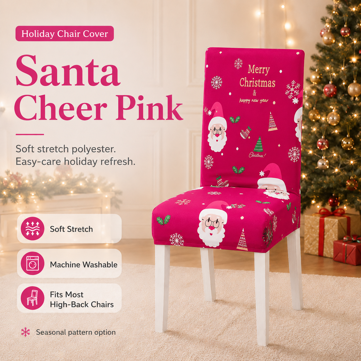 Christmas Stretch Dining Chair Cover – 6 Festive Designs