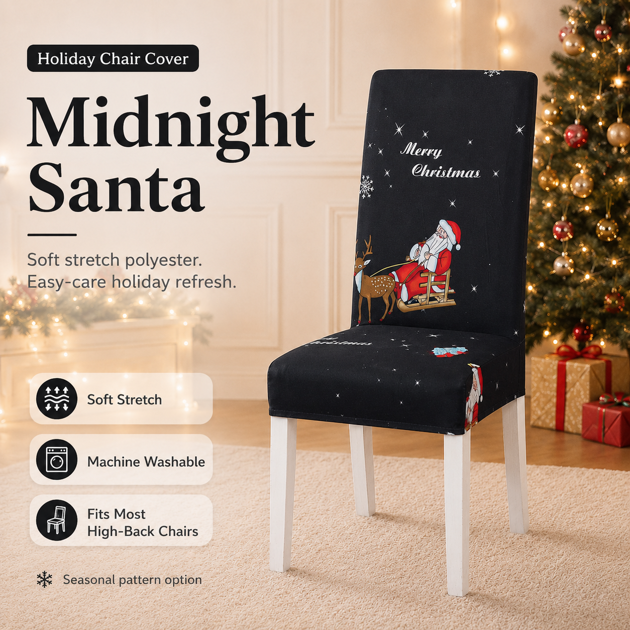 Christmas Stretch Dining Chair Cover – 6 Festive Designs