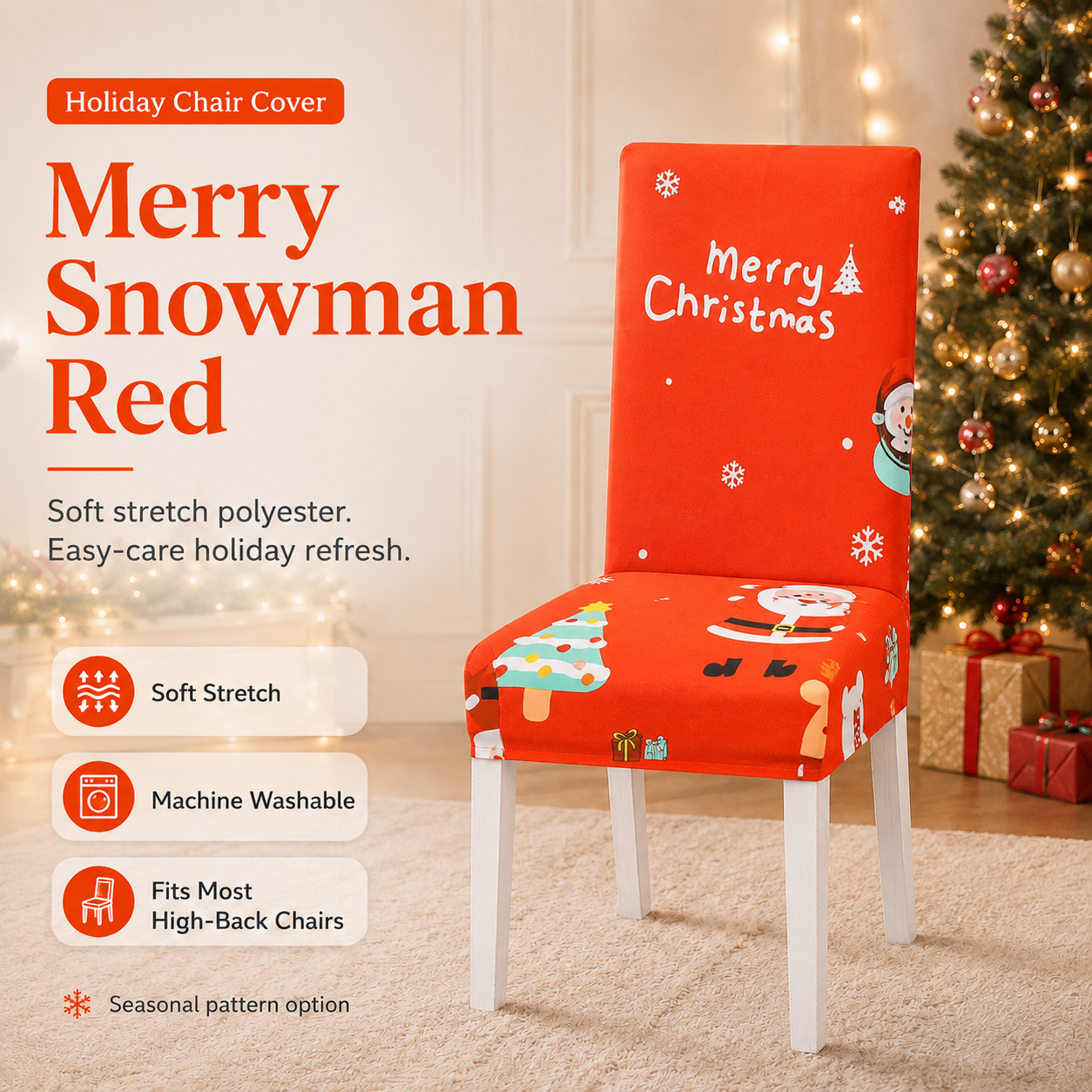 Christmas Stretch Dining Chair Cover – 6 Festive Designs