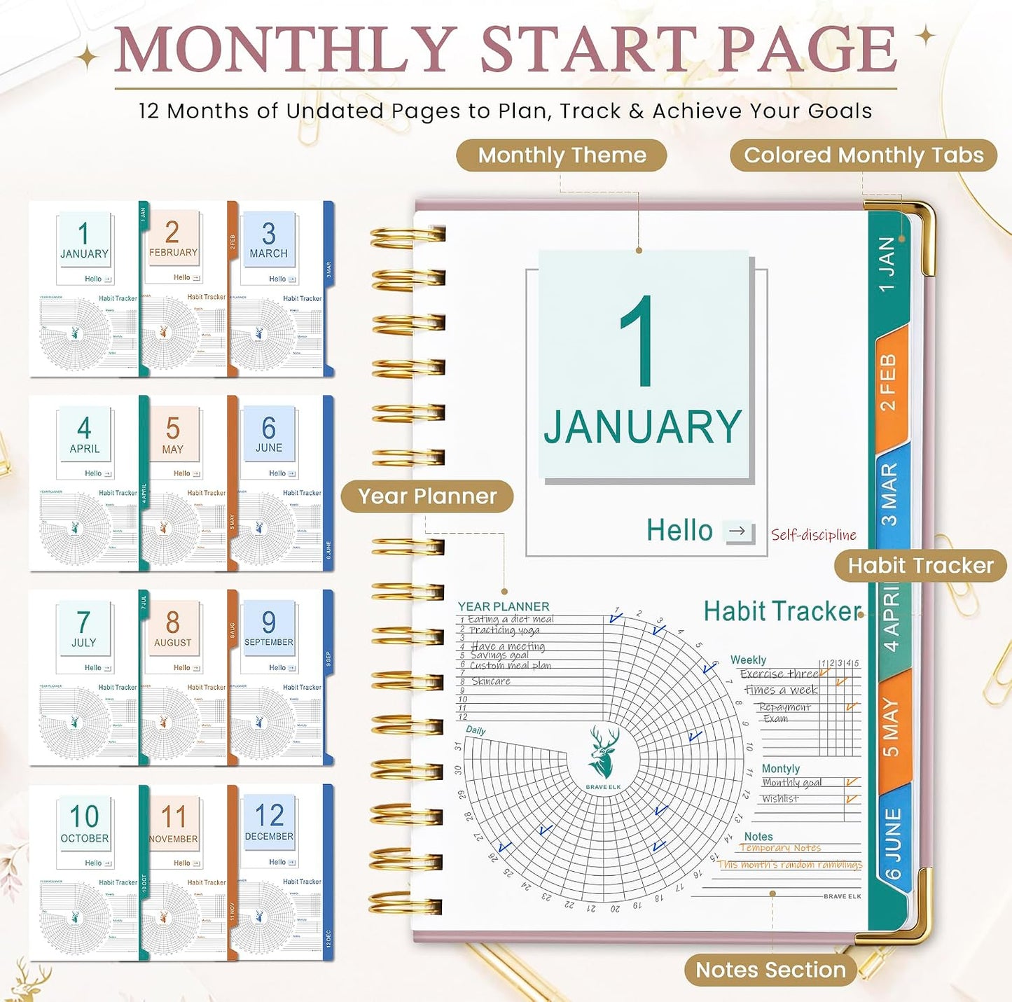 2027 A5 Deer Spiral Planner – 160 Sheets