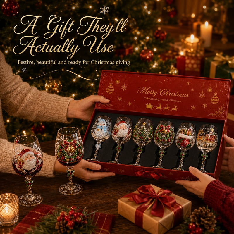 🔥 🎁Christmas 3D Wine Glass Collection Gift Box Set ✨
