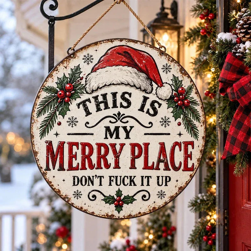 Vintage Merry Place Christmas Hanging Sign