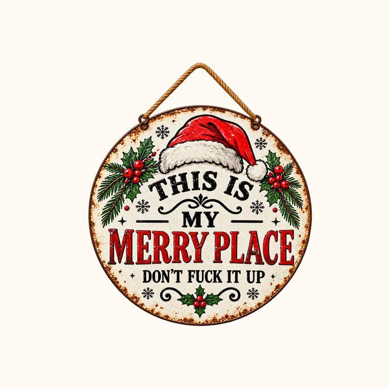 Vintage Merry Place Christmas Hanging Sign