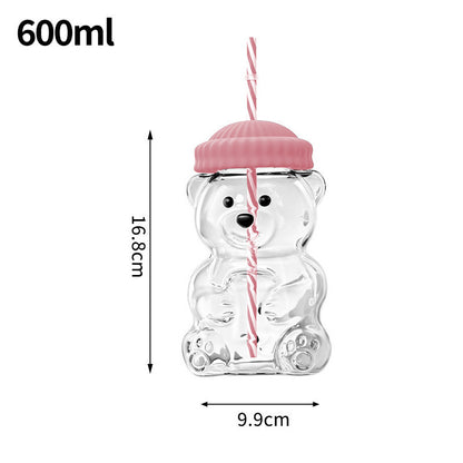 Bear-Shaped Glass Tumbler with Plush Hat