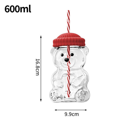 Bear-Shaped Glass Tumbler with Plush Hat