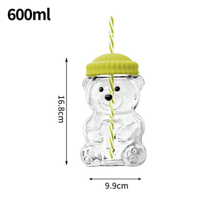 Bear-Shaped Glass Tumbler with Plush Hat