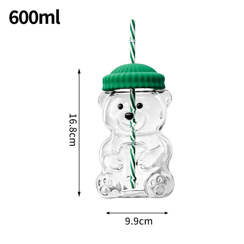 Bear-Shaped Glass Tumbler with Plush Hat