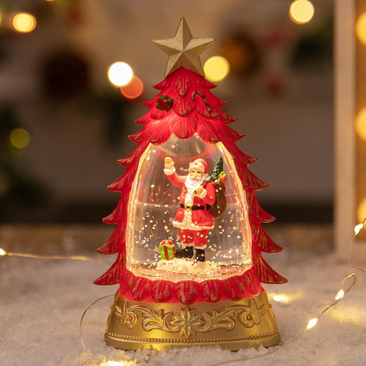 Lighted Christmas Tree Snow-Globe Ornament