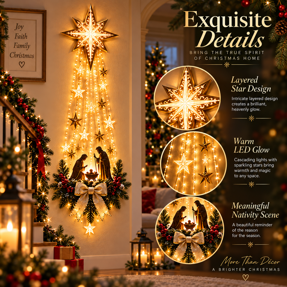 Lighted Star of Bethlehem Nativity Wall Décor for Christmas