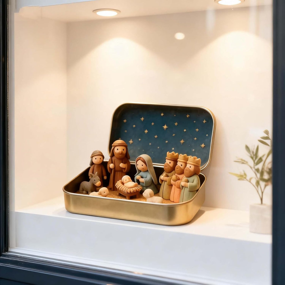 Mini Nativity Scene in a Gold Tin for Pocket-Size Christmas Display