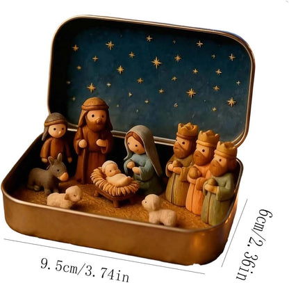 Mini Nativity Scene in a Gold Tin for Pocket-Size Christmas Display