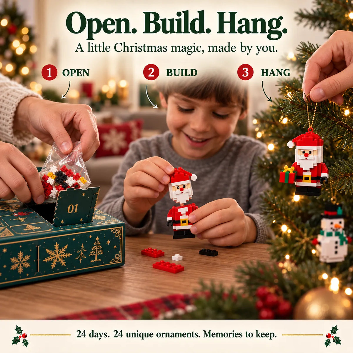 24-Day Mini Christmas Brick Ornament Advent Calendar Kit