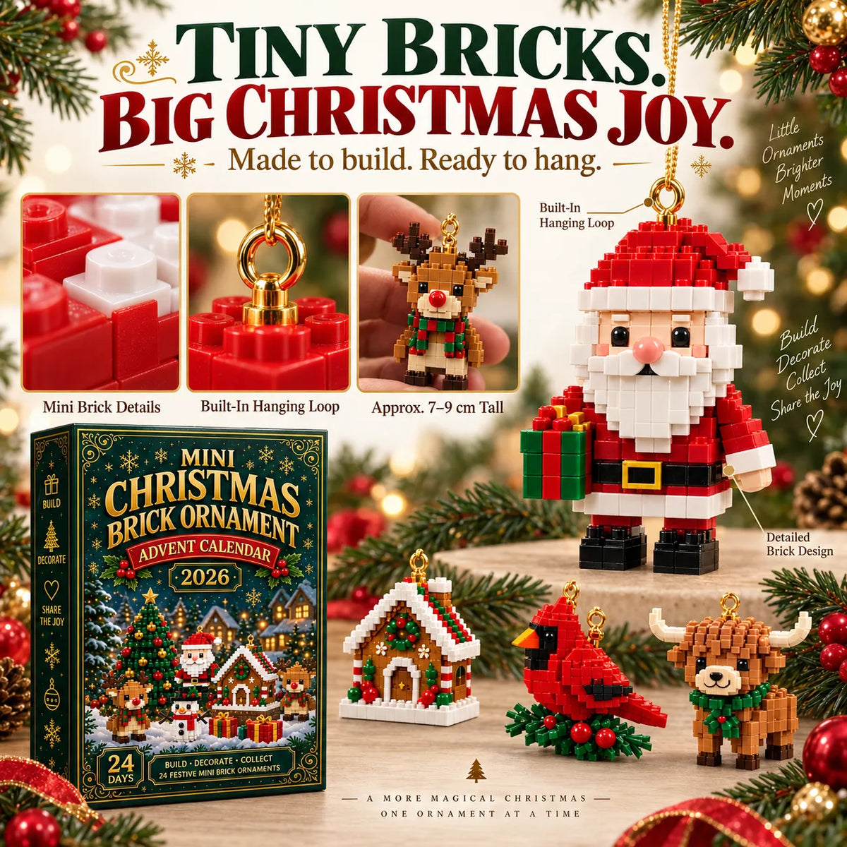 24-Day Mini Christmas Brick Ornament Advent Calendar Kit