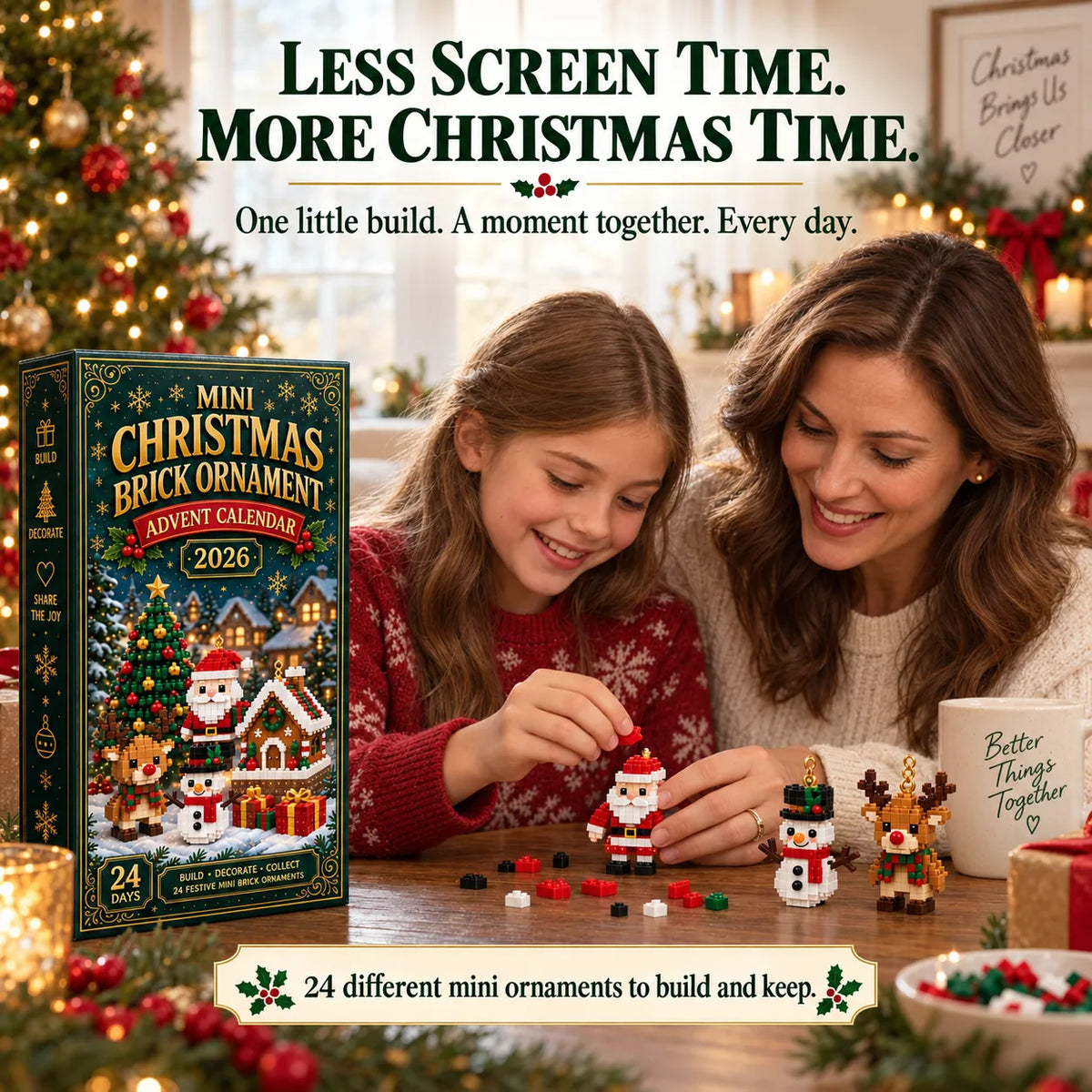 24-Day Mini Christmas Brick Ornament Advent Calendar Kit