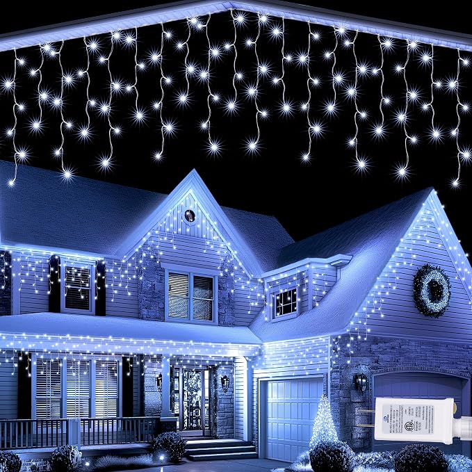 Solar 162-LED Icicle String Lights for Festive Outdoor Displays