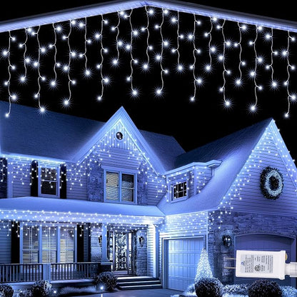 Solar 162-LED Icicle String Lights for Festive Outdoor Displays
