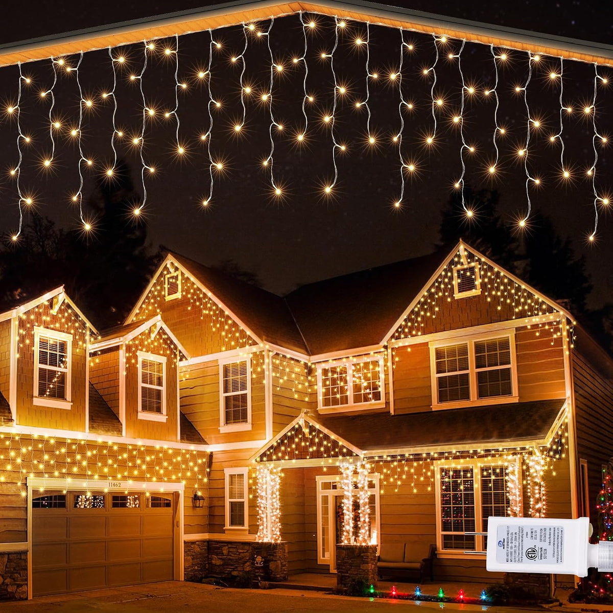 Solar 162-LED Icicle String Lights for Festive Outdoor Displays