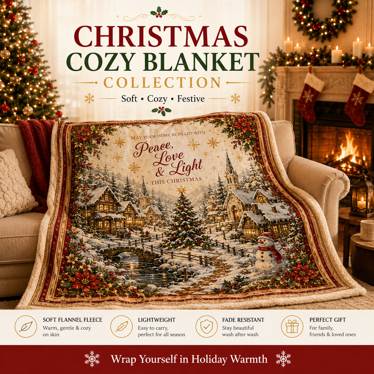 Vintage Christmas Patchwork Throw Blanket for Cozy Holiday Evenings
