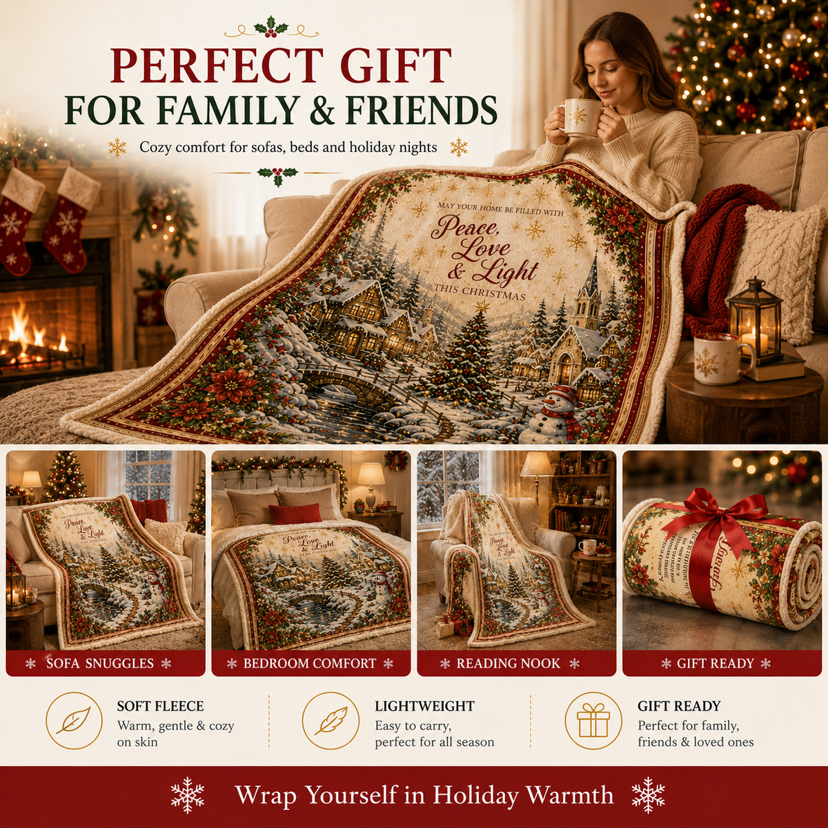 Vintage Christmas Patchwork Throw Blanket for Cozy Holiday Evenings