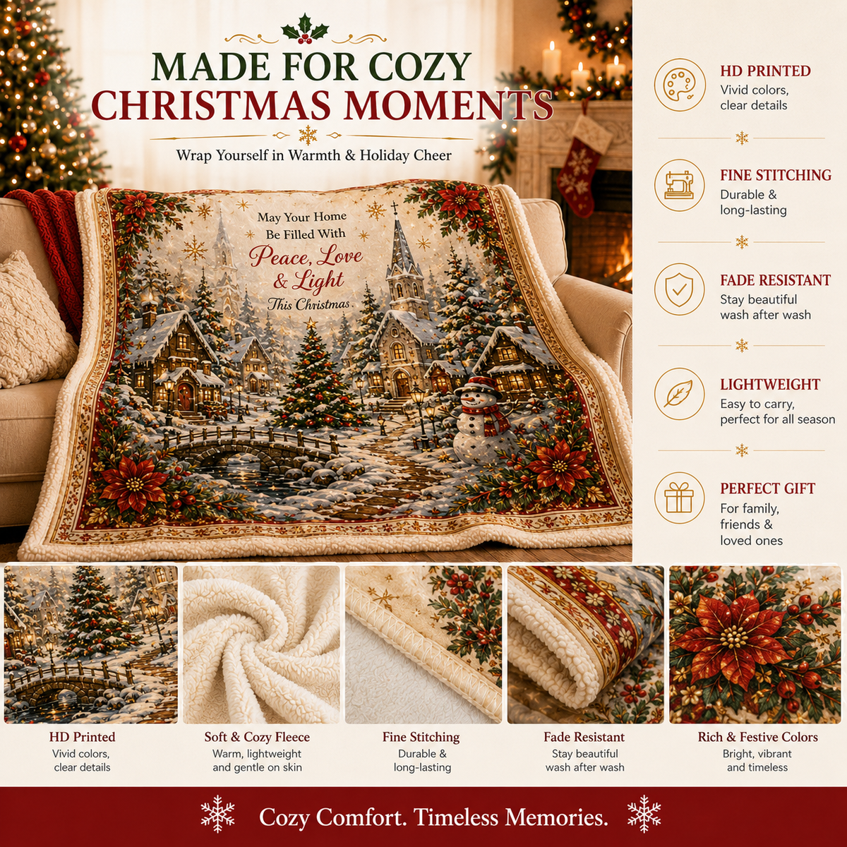 Vintage Christmas Patchwork Throw Blanket for Cozy Holiday Evenings