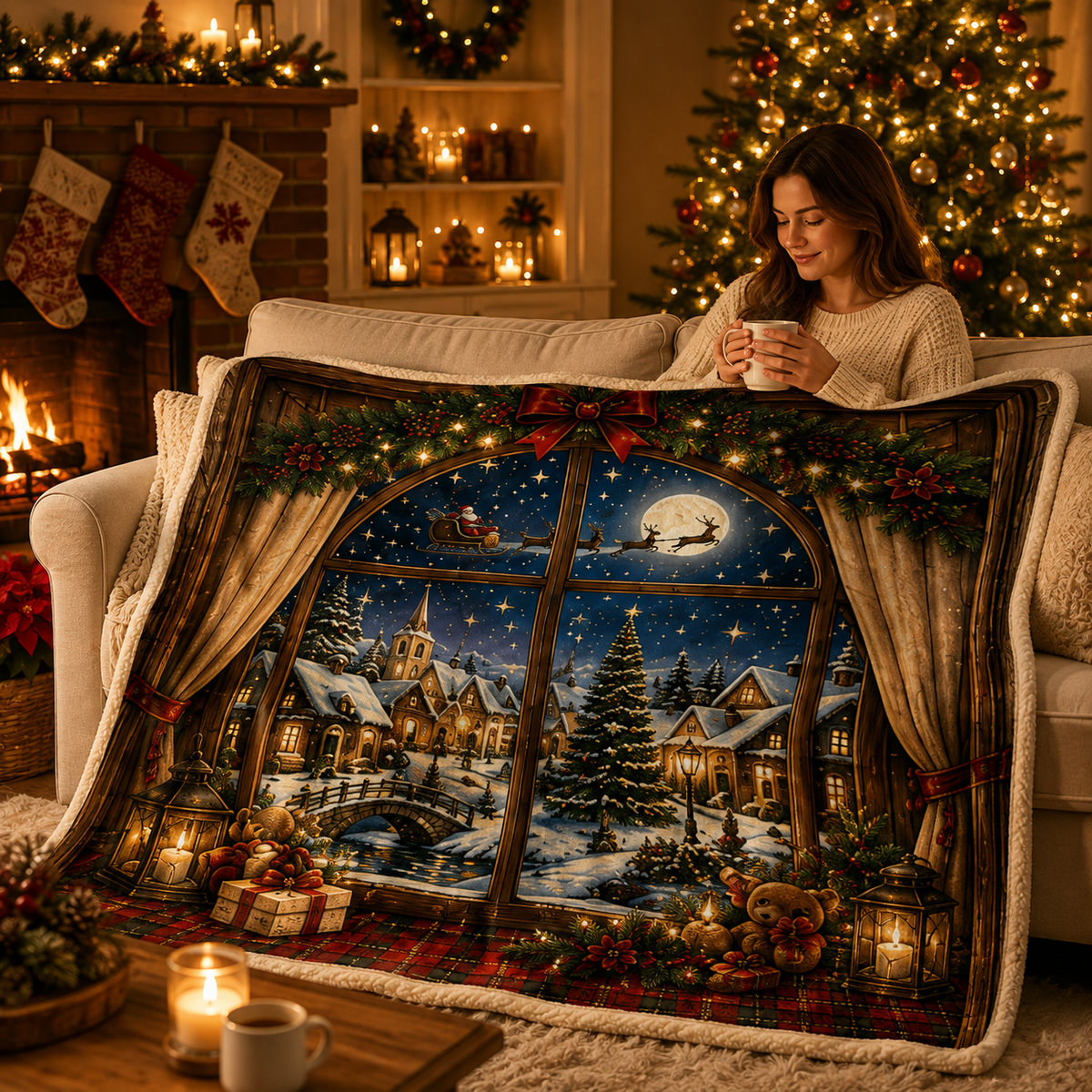 Vintage Christmas Patchwork Throw Blanket for Cozy Holiday Evenings