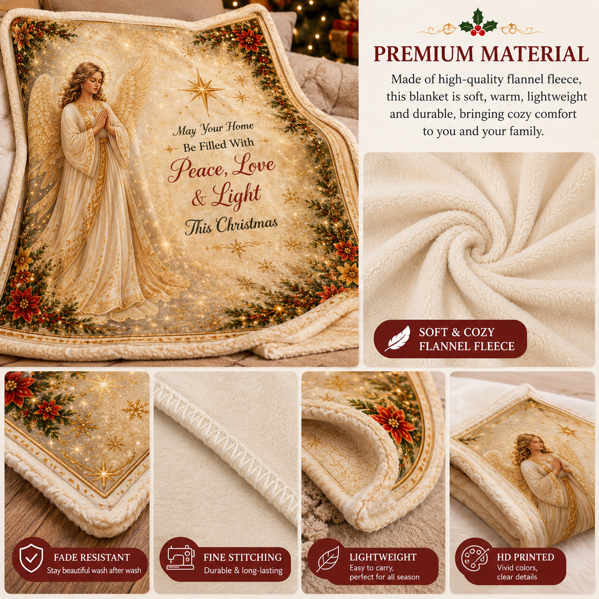 Vintage Christmas Patchwork Throw Blanket for Cozy Holiday Evenings