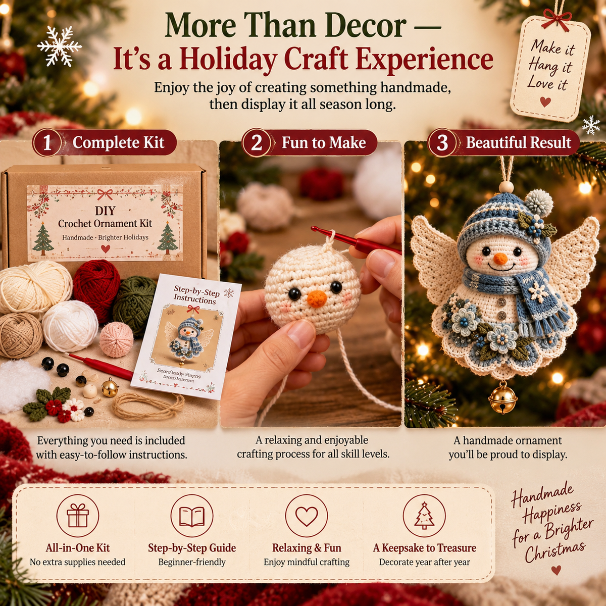 DIY Crochet Christmas Character Ornament Kit