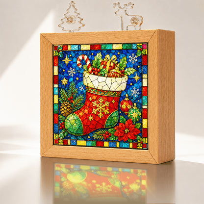 Christmas Acrylic Jigsaw Night Light with Wooden Frame