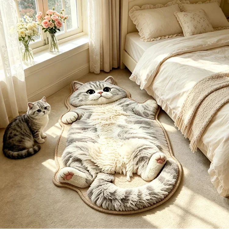 Cat-Shaped Accent Rug, 60 × 90 cm