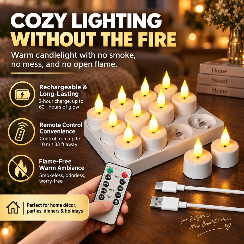 Rechargeable LED Tea Light Set with Charging Tray and Remote