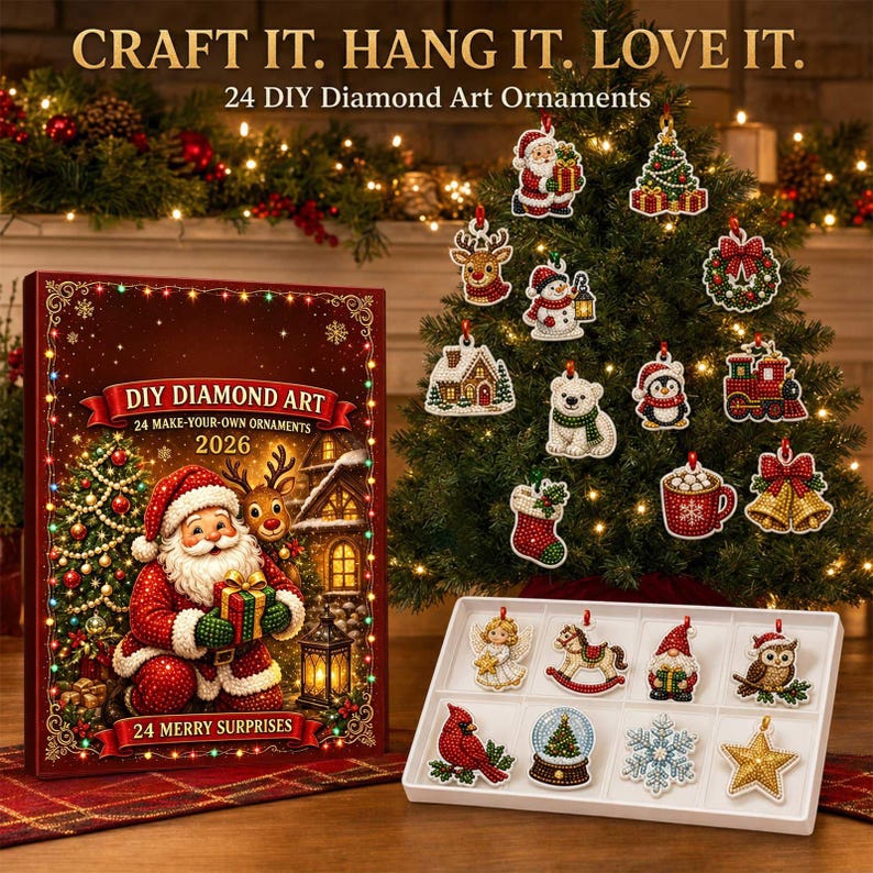 24-Piece Christmas Diamond Art Ornament Kit