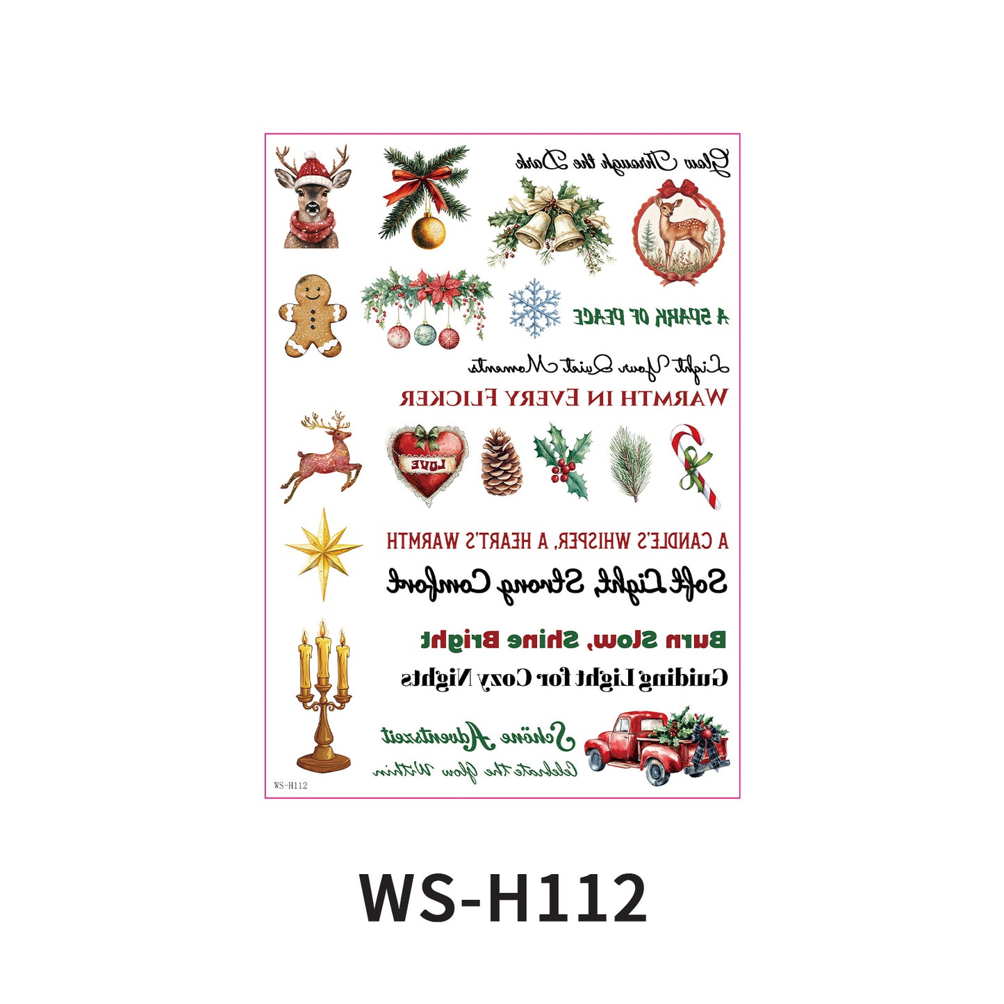 Christmas Candle Transfer Tattoo Set – 9 Sheets