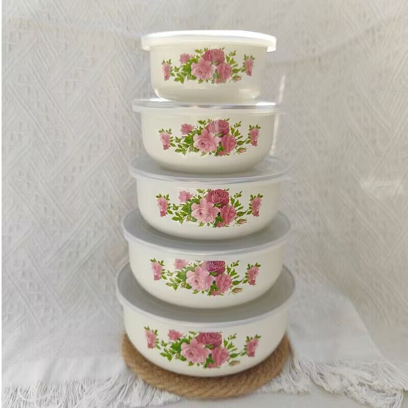 5-Piece Enamel Mixing Bowl Set with Lids