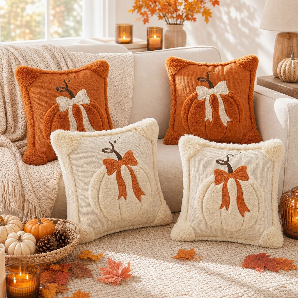 Embroidered Bow Holiday Pillow Covers – Set of 2