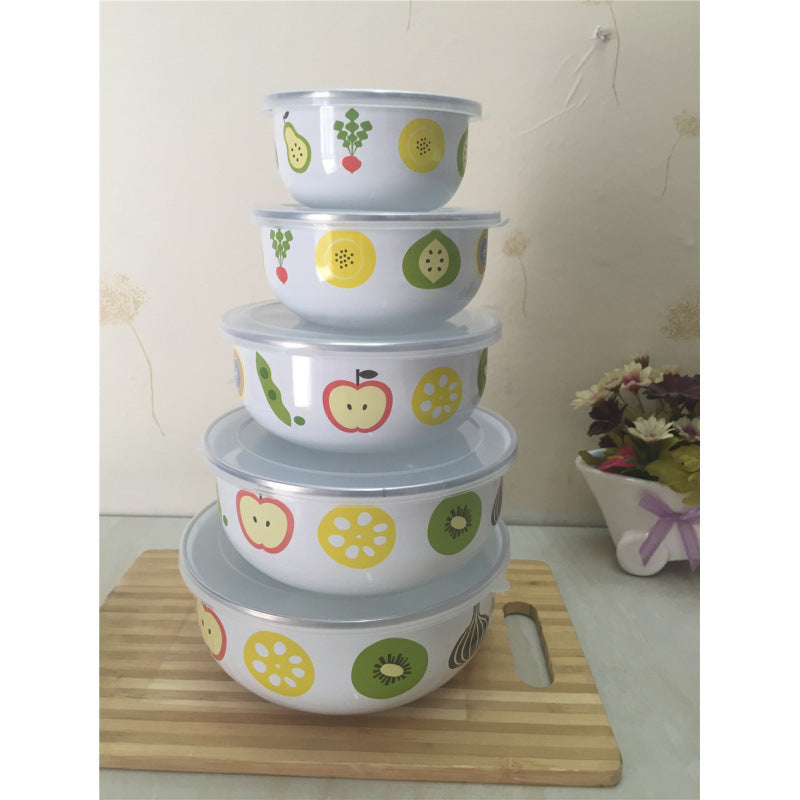 5-Piece Enamel Mixing Bowl Set with Lids