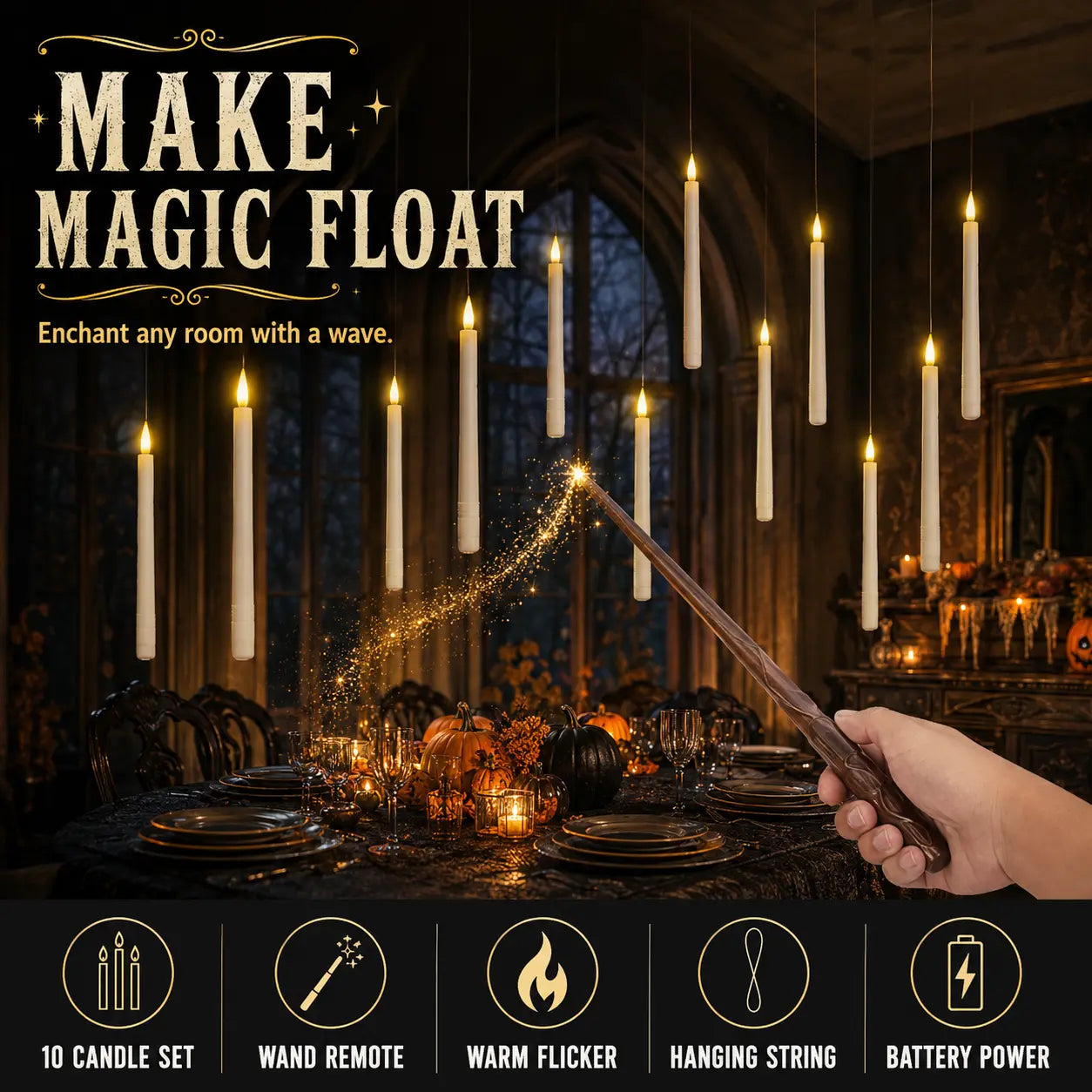 Floating LED Candles with Magic Wand – 10 Piece Set