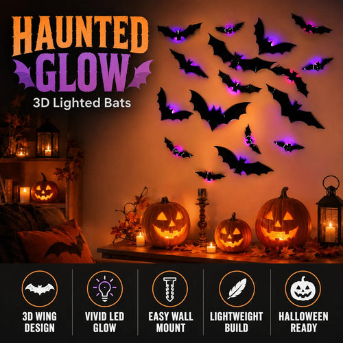 Lighted 3D Flying Bat Halloween Wall Decorations
