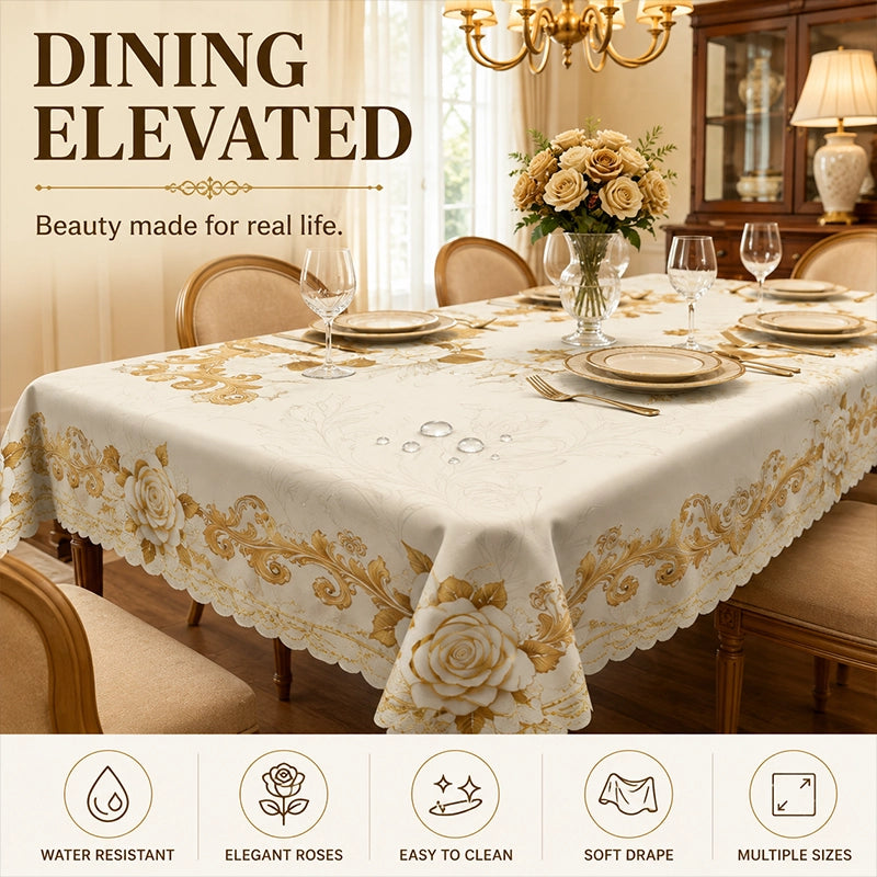 Water-Resistant Gold Rose Tablecloth