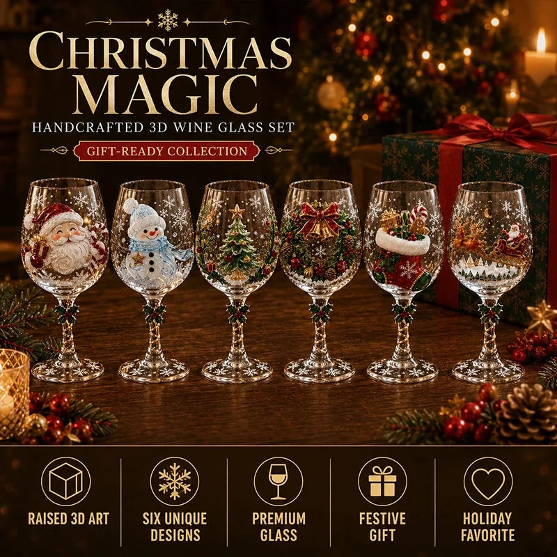 Handcrafted 3D Christmas Wine Glass Collection