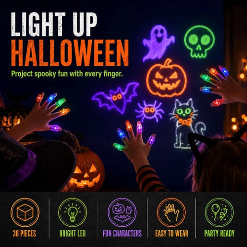 Halloween LED Finger Projector Rings – 20-Piece Party Set
