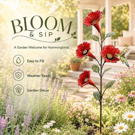 Red Trumpet Flower Hummingbird Feeder Garden Stake