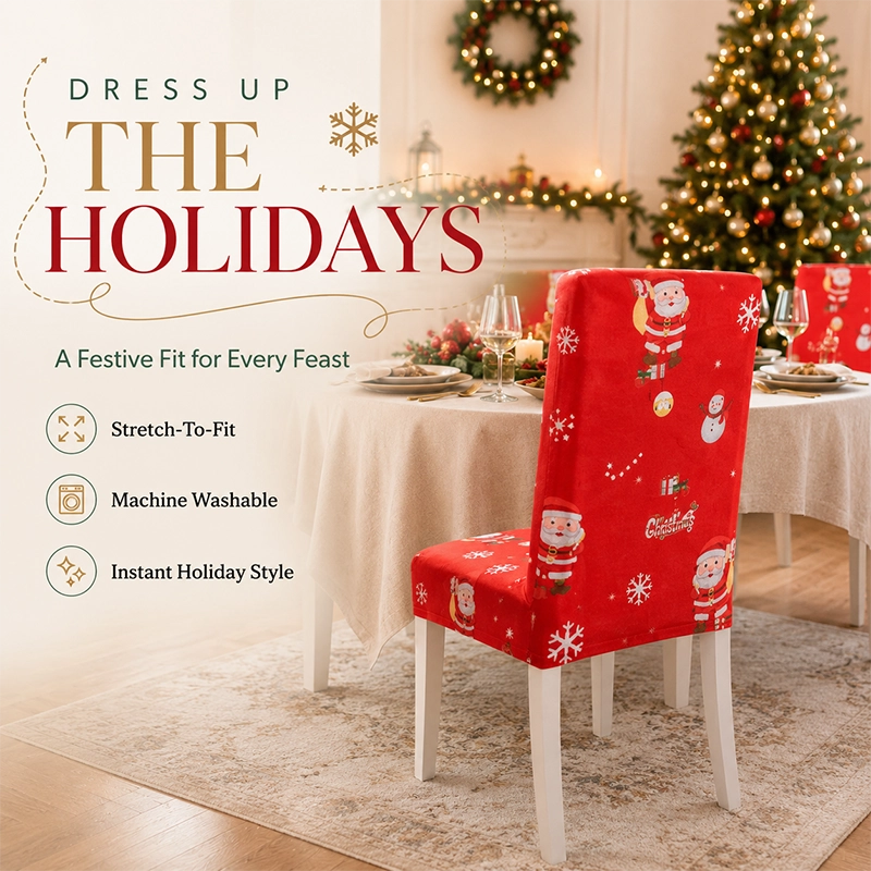 Christmas Stretch Dining Chair Cover – 6 Festive Designs