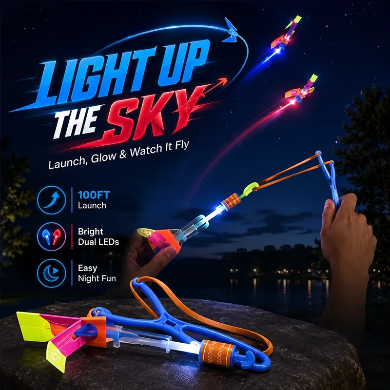 LED Slingshot Helicopter Flyers – 10-Piece Night Set